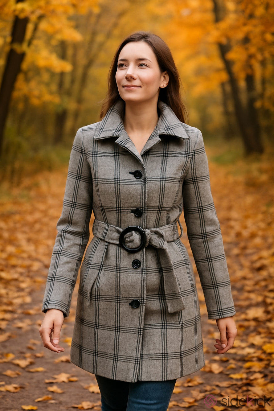 4/$97 Deal! Women's Gray Plaid Belted Trench Coat